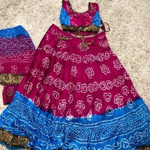 Indian Outfit - Pink/Blue Lengha